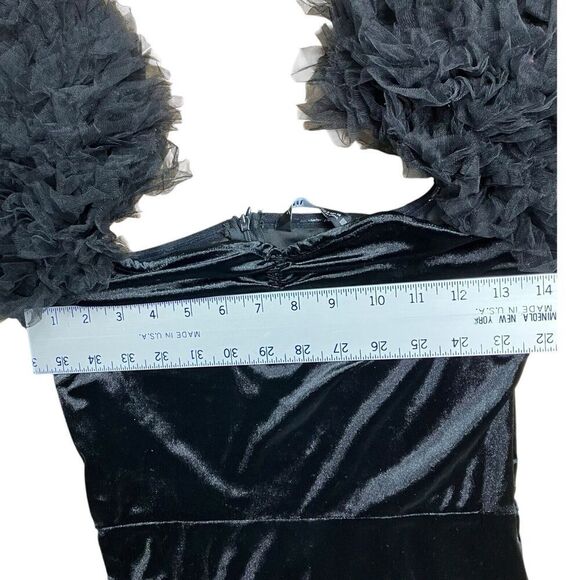 ZARA Dress S Black Velvet Tulle Balloon Sleeves 8351/253 FW22 Mini Off Shoulder - Picture 8 of 16